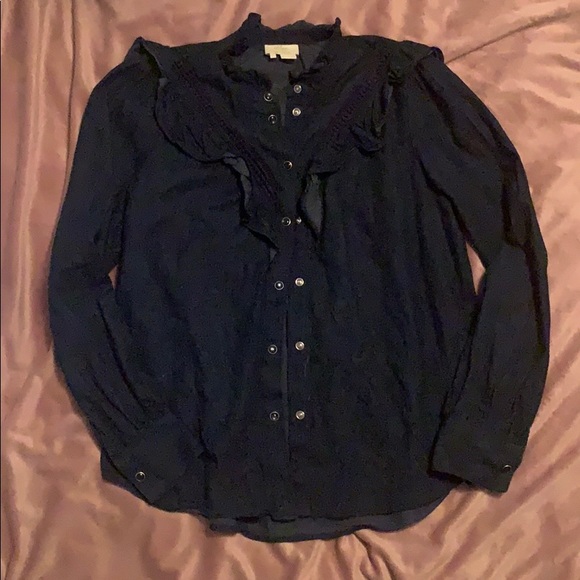 chambray ruffle shirt